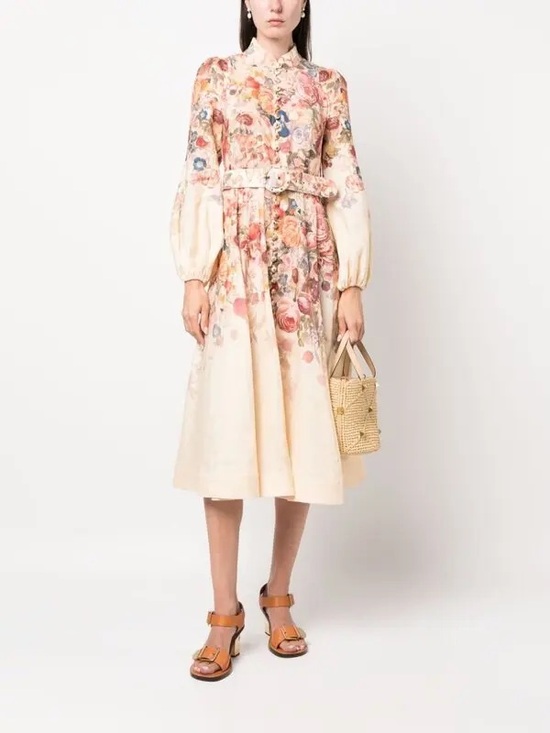 Zimmermann Dresses & Skirts - Zimmermann Hypnotic Buttoned Linen Midi Dress Cream Peony